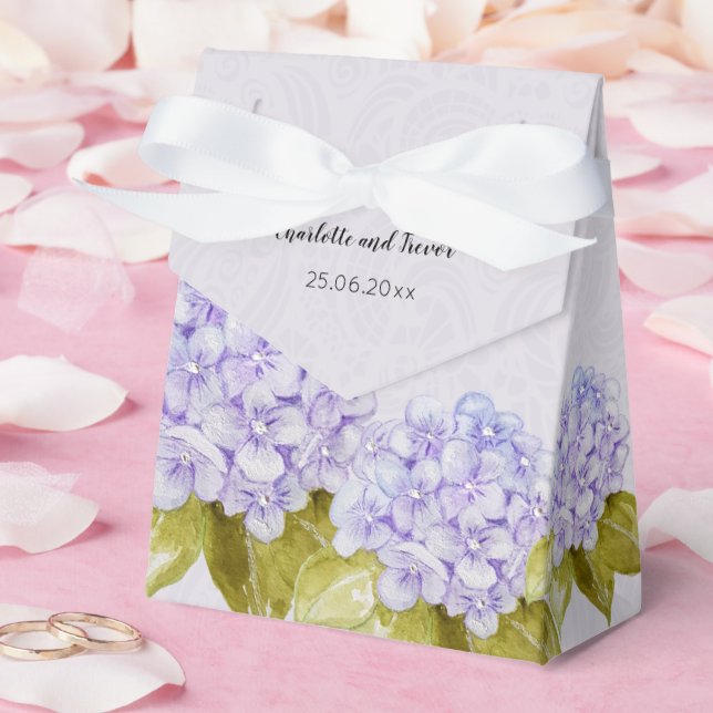 Lilac Hydrangea Hand-painted Favor Boxes (Wedding)