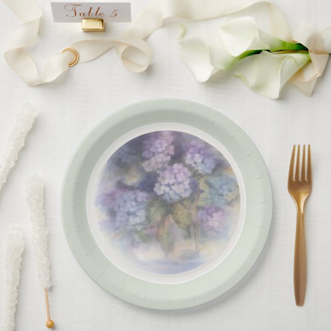 Lilac Hydrangea Watercolor Luncheon Napkin Paper Plates (Wedding)