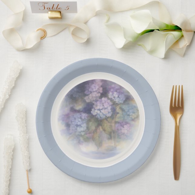 Lilac Hydrangea Watercolor Luncheon Napkin Paper Plates (Wedding)