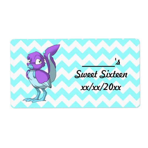 LilacIce Blue Reptilian Bird Water Bottle Label