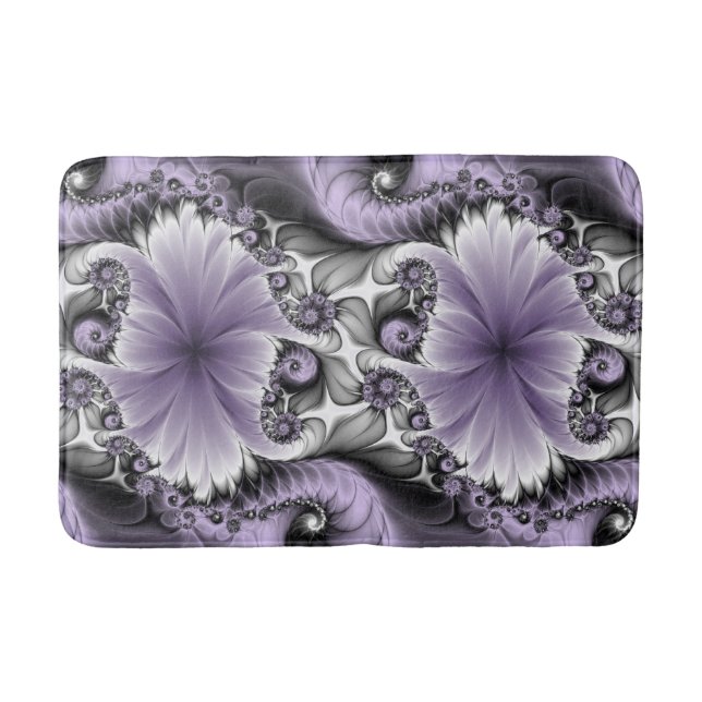 Lilac Illusion Abstract Floral Fractal Art Fantasy Bath Mat (Front)