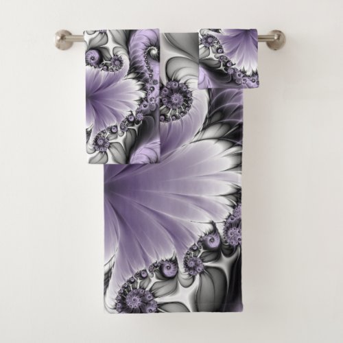 Lilac Illusion Abstract Floral Fractal Art Fantasy Bath Towel Set
