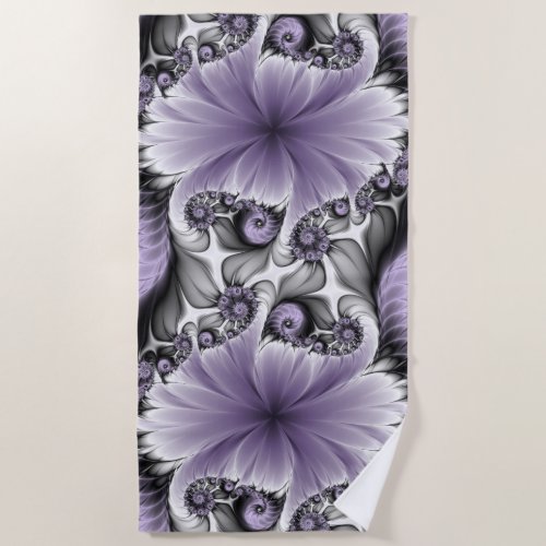 Lilac Illusion Abstract Floral Fractal Art Fantasy Beach Towel