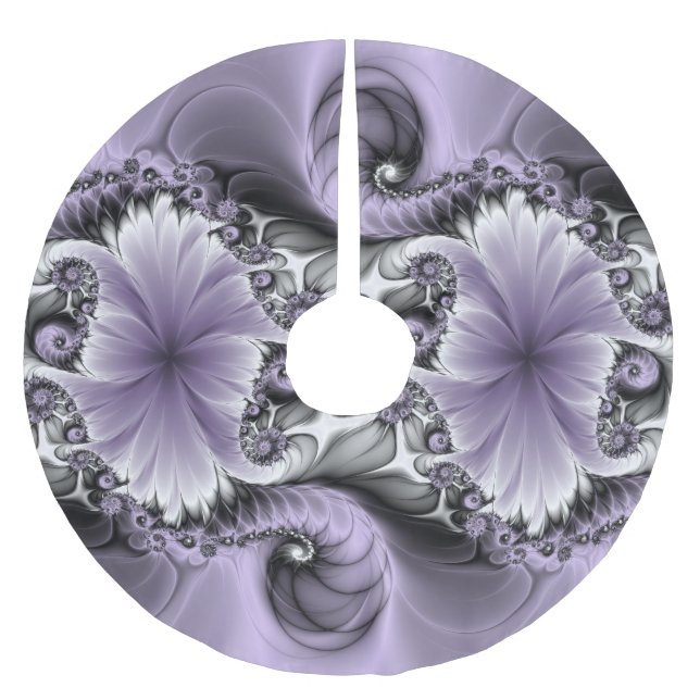 Lilac Illusion Abstract Floral Fractal Art Fantasy Brushed Polyester Tree Skirt (Front)