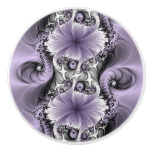 Lilac Illusion Abstract Floral Fractal Art Fantasy Ceramic Knob