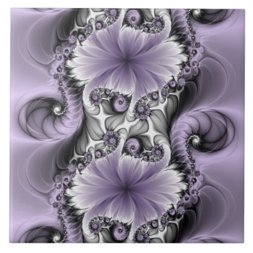 Lilac Illusion Abstract Floral Fractal Art Fantasy Ceramic Tile