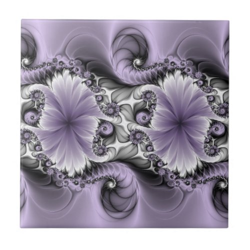 Lilac Illusion Abstract Floral Fractal Art Fantasy Ceramic Tile