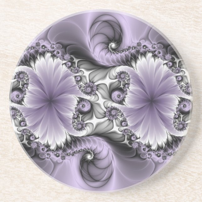 Lilac Illusion Abstract Floral Fractal Art Fantasy Coaster (Front)