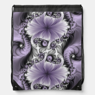 Lilac Illusion Abstract Floral Fractal Art Fantasy Drawstring Bag