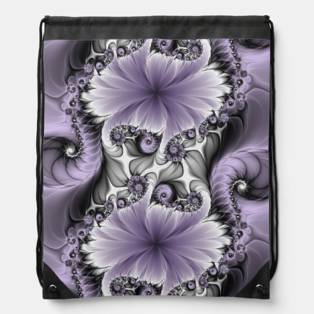 Lilac Illusion Abstract Floral Fractal Art Fantasy Drawstring Bag (Front)