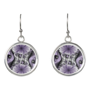 Lilac Illusion Abstract Floral Fractal Art Fantasy Earrings
