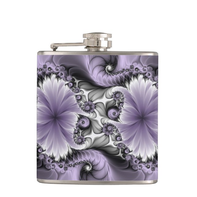 Lilac Illusion Abstract Floral Fractal Art Fantasy Flask (Front)