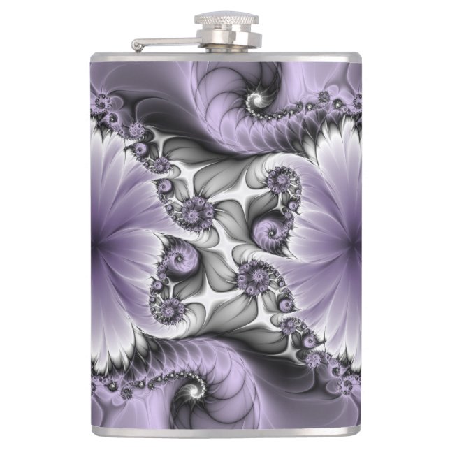 Lilac Illusion Abstract Floral Fractal Art Fantasy Flask (Front)