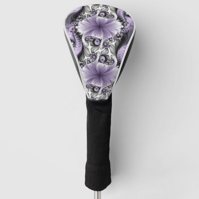Lilac Illusion Abstract Floral Fractal Art Fantasy Golf Head Cover (Front)
