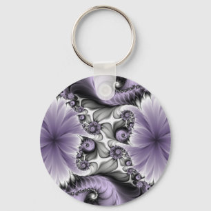 Lilac Illusion Abstract Floral Fractal Art Fantasy Keychain