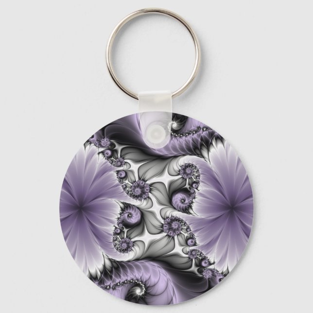 Lilac Illusion Abstract Floral Fractal Art Fantasy Keychain (Front)