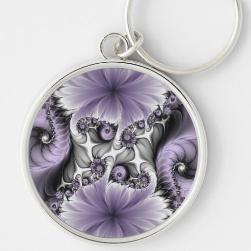 Lilac Illusion Abstract Floral Fractal Art Fantasy Keychain