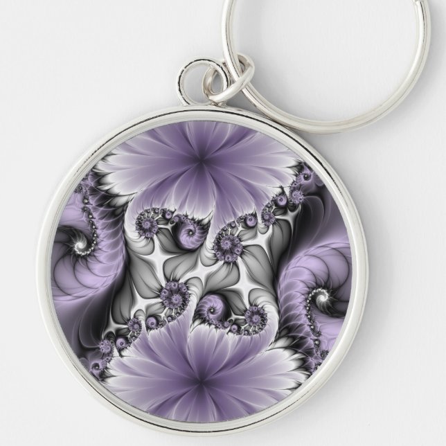 Lilac Illusion Abstract Floral Fractal Art Fantasy Keychain (Front)