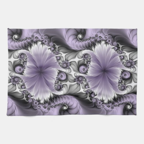 Lilac Illusion Abstract Floral Fractal Art Fantasy Kitchen Towel