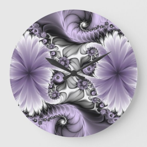 Lilac Illusion Abstract Floral Fractal Art Fantasy Large Clock