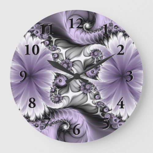 Lilac Illusion Abstract Floral Fractal Art Fantasy Large Clock