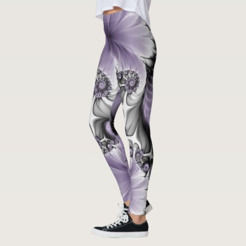 Lilac Illusion Abstract Floral Fractal Art Fantasy Leggings