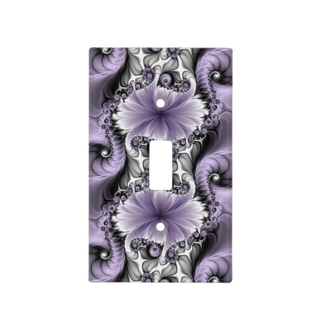 Lilac Illusion Abstract Floral Fractal Art Fantasy Light Switch Cover (Front)