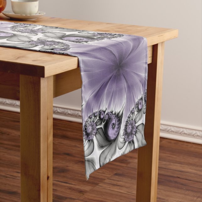 Lilac Illusion Abstract Floral Fractal Art Fantasy Long Table Runner (In Situ)