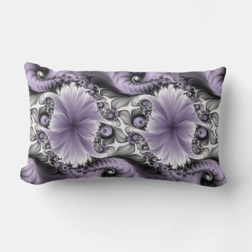 Lilac Illusion Abstract Floral Fractal Art Fantasy Lumbar Pillow