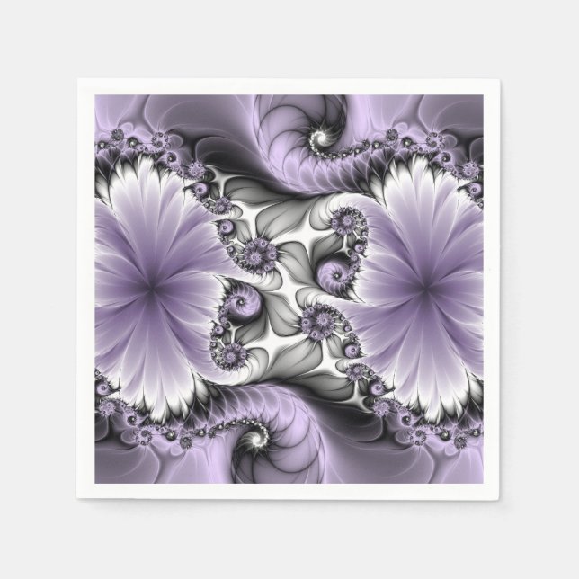 Lilac Illusion Abstract Floral Fractal Art Fantasy Napkins (Front)