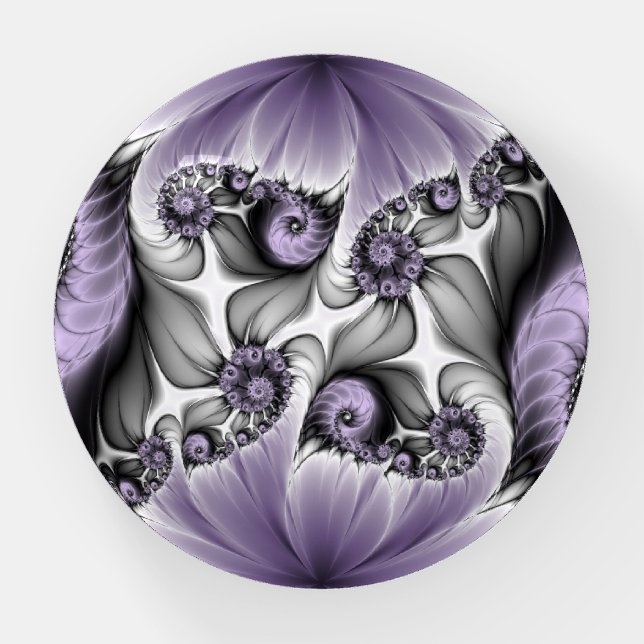 Lilac Illusion Abstract Floral Fractal Art Fantasy Paperweight (Front)