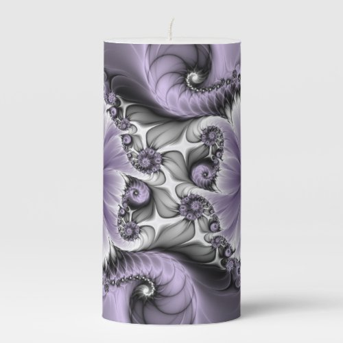 Lilac Illusion Abstract Floral Fractal Art Fantasy Pillar Candle