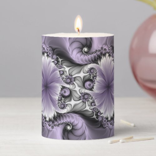 Lilac Illusion Abstract Floral Fractal Art Fantasy Pillar Candle