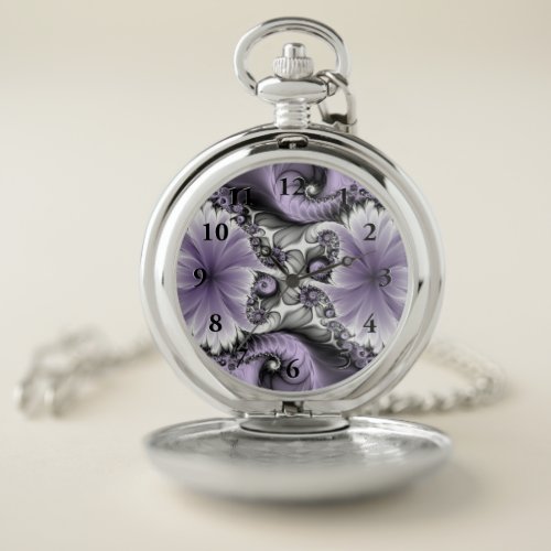 Lilac Illusion Abstract Floral Fractal Art Fantasy Pocket Watch
