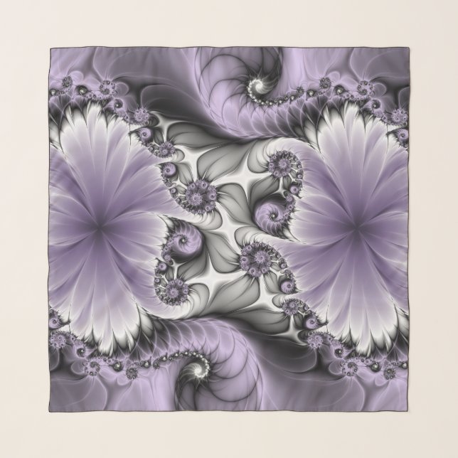 Lilac Illusion Abstract Floral Fractal Art Fantasy Scarf (Front)