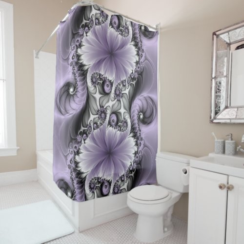 Lilac Illusion Abstract Floral Fractal Art Fantasy Shower Curtain