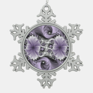 Lilac Illusion Abstract Floral Fractal Art Fantasy Snowflake Pewter Christmas Ornament