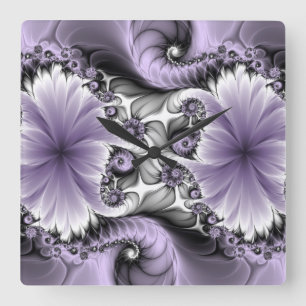 Lilac Illusion Abstract Floral Fractal Art Fantasy Square Wall Clock
