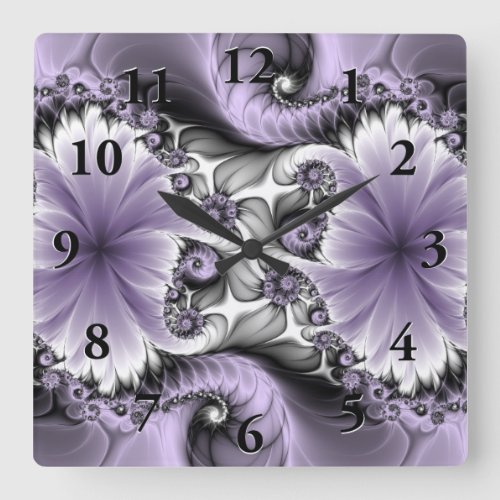 Lilac Illusion Abstract Floral Fractal Art Fantasy Square Wall Clock