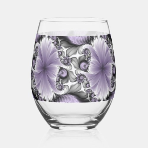 Lilac Illusion Abstract Floral Fractal Art Fantasy Stemless Wine Glass