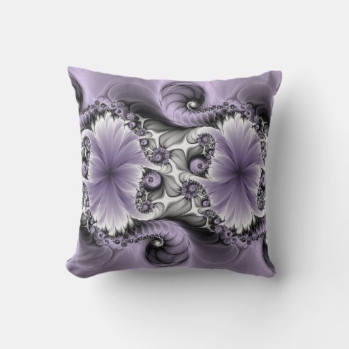 Lilac Illusion Abstract Floral Fractal Art Fantasy Throw Pillow