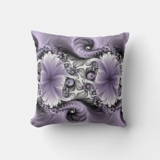Lilac Illusion Abstract Floral Fractal Art Fantasy Throw Pillow (Front)