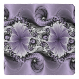 Lilac Illusion Abstract Floral Fractal Art Fantasy Trivet