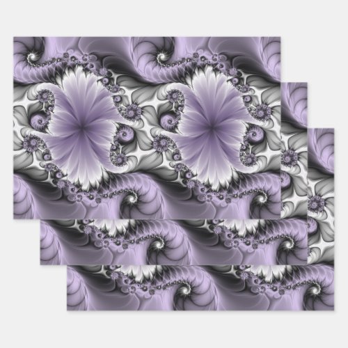 Lilac Illusion Abstract Floral Fractal Art Fantasy Wrapping Paper Sheets