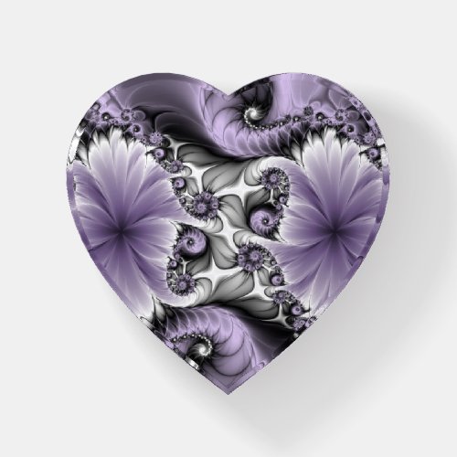Lilac Illusion Abstract Floral Fractal Art Heart Paperweight