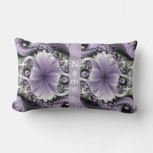 Lilac Illusion Abstract Floral Fractal Art Name Lumbar Pillow