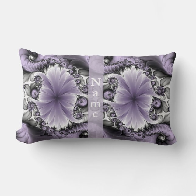 Lilac Illusion Abstract Floral Fractal Art Name Lumbar Pillow (Front)