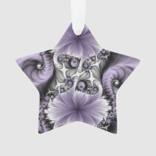 Lilac Illusion Abstract Floral Fractal Art Star Ornament