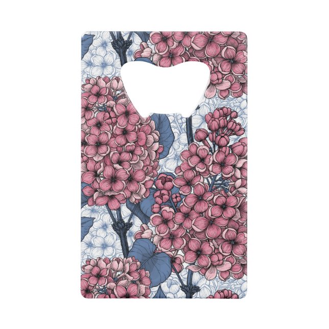 Lilac in pink and blue credit card bottle opener (Front)