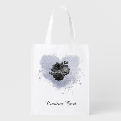  Lilac Iridescent Heart Flower Text Personalize Grocery Bag